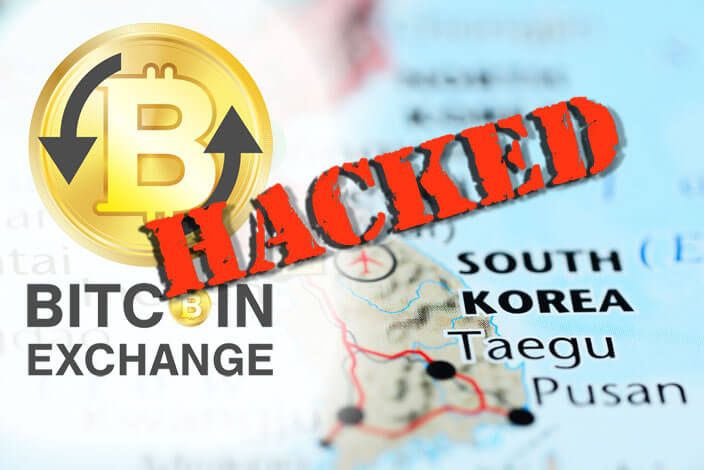 Inchon pinned on a map of South Korea with bitcoin logo and word hacked