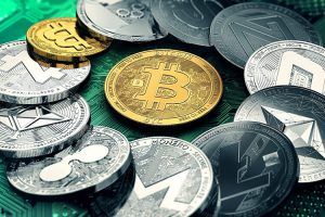 Huge stack of cryptocurrencies in a circle