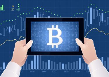 Crypto-Currency Of Bitcoin - Stock Exchange Trading Via Mobile App. Graphic illustration on the subject of 'Crypto-Currencies Stock Exchange'.