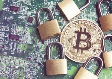 bitcoin security concept. Gold coin with padlock.