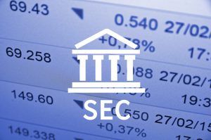 Building icon and text SEC, with the financial data visible in the background.