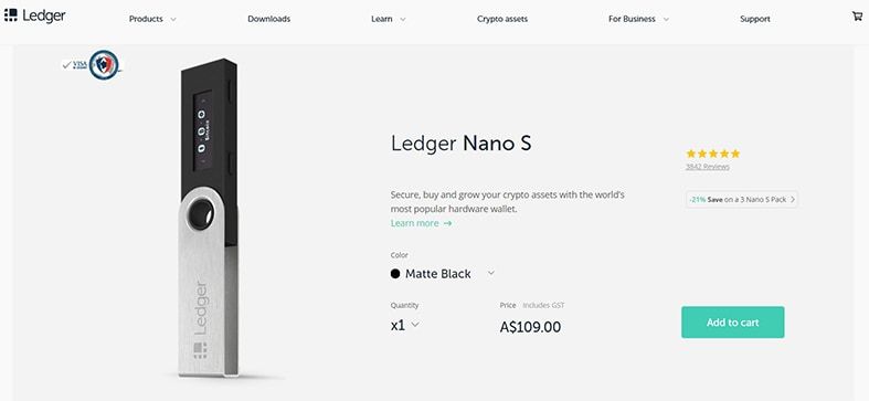 An image featuring the Ledger Nano S homepage