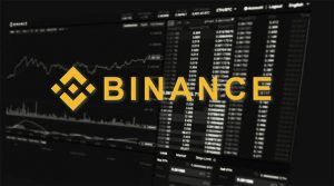 An image featuring the Binance logo with crypto statistics in the background